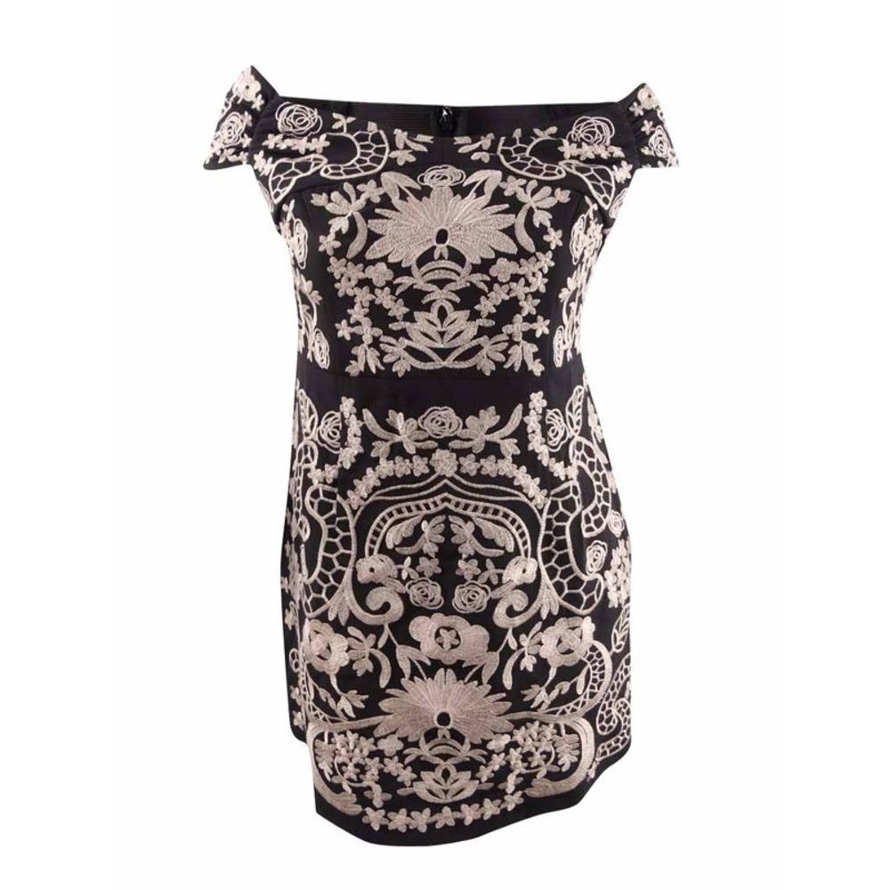Foxiedox Women's Embroidered Off-The-Shoulder Dress (M, Black/Blush) - Picture 2 of 3